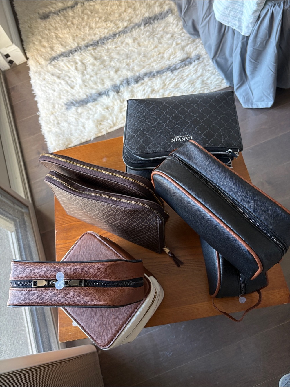Lanvin Black and Brown Leather inflight travel Toiletry Bag Collection set of 10 - Picture 4 of 5